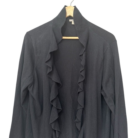 Talbots Black Ruffle Open Front Cardigan Sweater, M - Picture 2 of 6